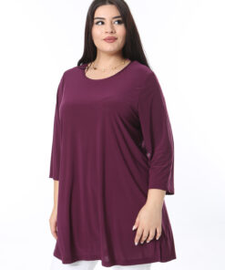 تونیک بزرگ سایز زنانه با یقه گرد و آستین کپری، رنگ مریم گلی. کد 1742224983