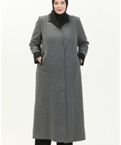 مانتو کلاهدار بزرگ با دکمههای جلویی، رنگ خاکستری کد 1742267523