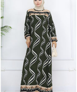 پیراهن نخی با آستین کشبافی، کد 0031-06، رنگ خاکی کد 1743438187