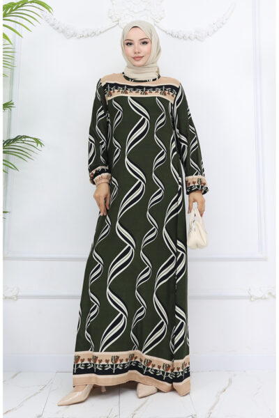 پیراهن نخی با آستین کش‌بافی، کد 0031-06، رنگ خاکی کد 1743438187