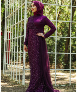 لباس مجلسی توری با چترکهای پولکی 5345-03 بنفش کد 1742329330