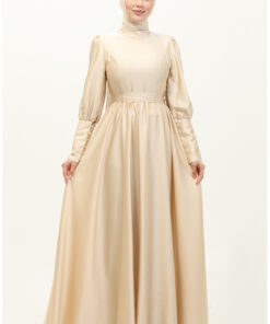 لباس مجلسی ابریشمی بافتی 6080-10 رنگ بژ روشن کد 1742236873