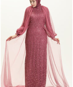 لباس مجلسی سنگ دوزی شده 5519-12 رنگ گلی تیره کد 1742236926