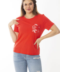 بلوز کوتاه آستین قرمز زنانه سایز بزرگ با جیب 65N36947 کد 1742317863