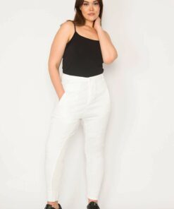 شلوار ورزشی زنانه سایز بزرگ با جیب کناری، پارچه پنبه‌ای 65n33089 کد 1742206265