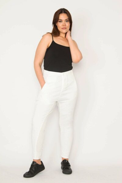 شلوار ورزشی زنانه سایز بزرگ با جیب کناری، پارچه پنبه‌ای 65n33089 کد 1742206265