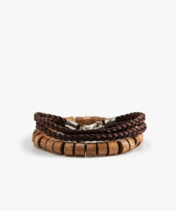 ست دستبند ۳ تکه با مهرههای چوبی و ظاهر چرم کد 1742066525