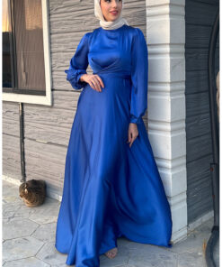 پیراهن مجلسی ساتن کمر بسته با کد 5513-03 رنگ سرمهای کد 1742233928