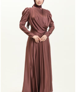 پیراهن شب ابریشمی ساتن جلو چین دار 6059-03 رنگ گلبهی تیره کد 1742240466