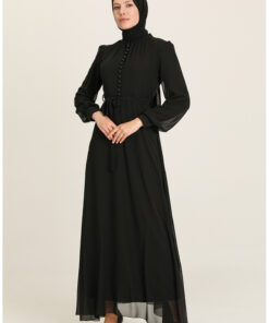 پیراهن مهمانی شيفون با جزئیات دکمهای، سیاه شماره 5695-01 کد 1742236927