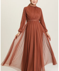 پیراهن مجلسی زنانه قهوهای کد 1742329282