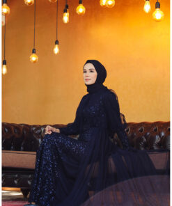 پیراهن مجلسی سنگدوزی شده 5346-04 رنگ سرمه‌ای کد 1742233923