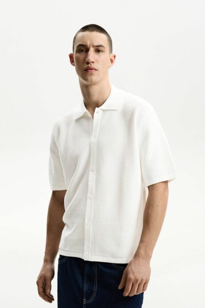 بلوز با بافت و آستین کوتاه کد 1742289664