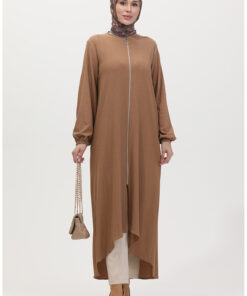 تونیک زیپدار برش نامتوازن 1047-03 رنگ بژ کد 1743441729