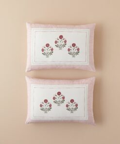 بالشت و رویه پنبه ای چهار خونه گلدار رنگ گل رز برند English Home کد 1740976931