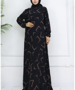 پیراهن آستین کشی پارچه ویسکوز ۰۰۳۲-۰۱ مشکی بژ کد 1743438132