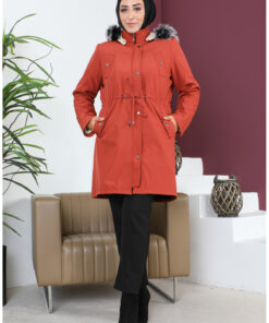 کت کمری بزرگ سایز از پارچه باندیت مدل ۱۰۴۵۵-۰۹ رنگ آجری کد 1742262790