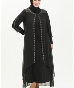 لباس مجلسی با الگوی سنگی سایز بزرگ 5066A-01 مشکی کد 1742329388