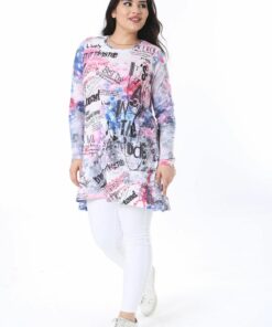 تونیك زنانه سایز بزرگ با یقه گرد و چاپی رنگی 65N38245 کد 1742337671