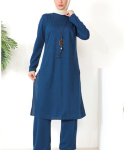 ست دو تکه شامل تونیک و شلوار با رنگ نیلی کد 1742370067