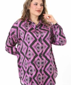 بلوز ساتن پنبهای زنانه با سایز بزرگ و دکمهدار در جلو، رنگ صورتی، مدل 65N38017 کد 1742177528