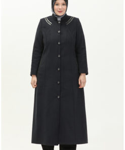 پالتوی کتان دکمهدار بزرگ سایز 0417-04 رنگ سرمهای کد 1742267469