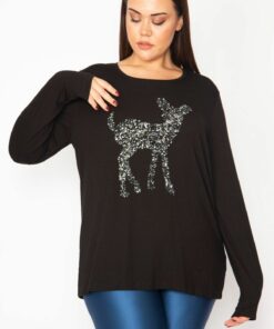 تُنیک زنانه بزرگ سایز مشکی با جزئیات لمعه کد 1742224927