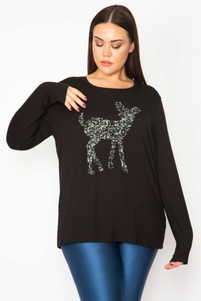 تُنیک زنانه بزرگ سایز مشکی با جزئیات لمعه کد 1742224927