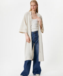 کیمونو بلند با ترکیب کتان و ویسکوز با آستین های کوتاه. کد 1741541532