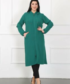 کاپشنی بزرگ سایز زنانه از پارچه آیرابین با جزئیات فلزی کد 1742323923