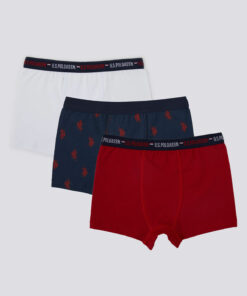 جزئیات تمبر U.S. Polo Assn با طرح قرمز برای پسران - ست ۳ عددی شورت بوکسری. کد 1741900627