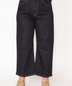 شلوار جین زنانه سایز بزرگ، رنگ سرمه‌ای، با پای cuff دار، کمریم بالا و 5 جیب از جنس الیاف کشی، مدل 65n29279. کد 1742200266