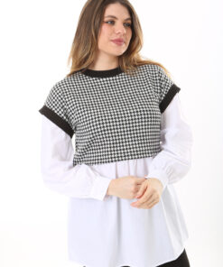 تُنیک زنانه سایز بزرگ سفید با الگوی گوساله و پاپلین 65N37577 کد 1742224870