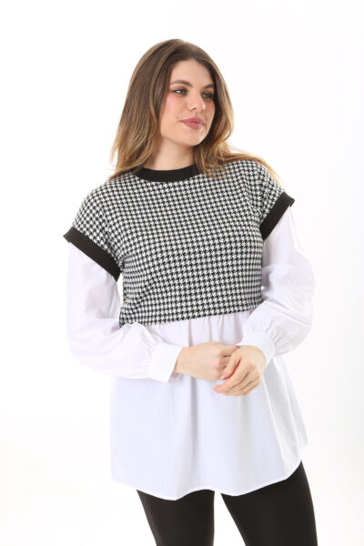 تُنیک زنانه سایز بزرگ سفید با الگوی گوساله و پاپلین 65N37577 کد 1742224870