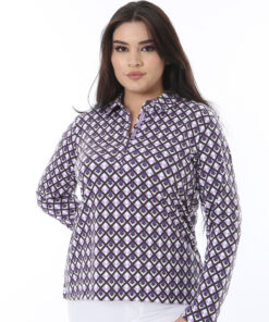 بلوز زنانه سایز بزرگ یقه دار دکمهدار بنفش 65N38641 کد 1742308270