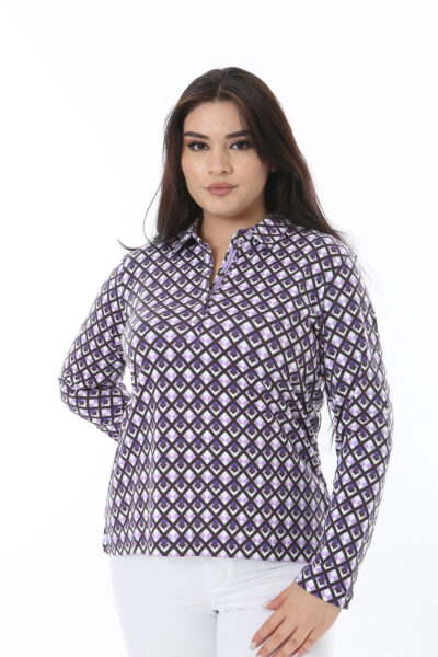 بلوز زنانه سایز بزرگ یقه دار دکمه‌دار بنفش 65N38641 کد 1742308270