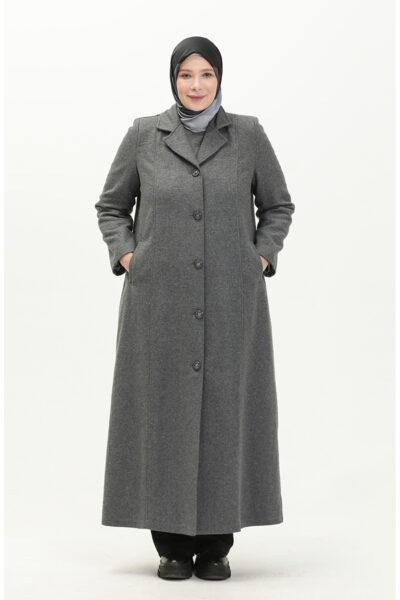 مanto کاپش بزرگ سایز با دکمه‌های جلو ۰۱۷۶-۰۳ خاکستری کد 1742262723