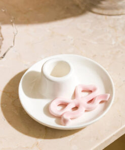 شمعدار سرامیکی با جزئیات روبان سفید LCW HOME - 10 سانتیمتر کد 1741711330