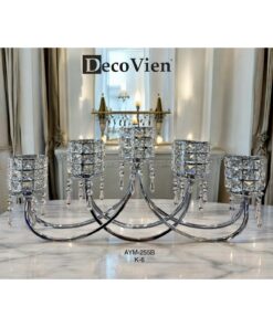 شمعدان لوکس 5 شاخه با بدنه فلزی و سنگهای درخشان و شیشهای. کد 1741714870