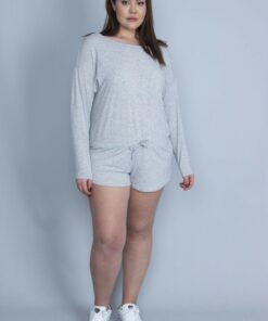 شلوارک سرهمی خاکستری با جزئیات بند کمر برای زنان سایز بزرگ 65n25813 کد 1742161265