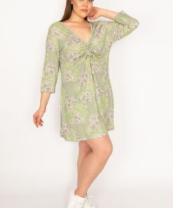 تونيک زنانه بزرگ سایز سبز با جزئیات چروک سینه 65n32937 کد 1742219583