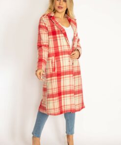 کاپشن زنانه بزرگ اندازه با طرح چهارخانه رنگی و دکمه جلو و آستر 65n34662 کد 1742188924