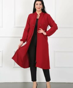 ژاکت بزرگ زنانه از پارچه آیرون با جزئیات فلزی به رنگ بوردو کد 1742317874