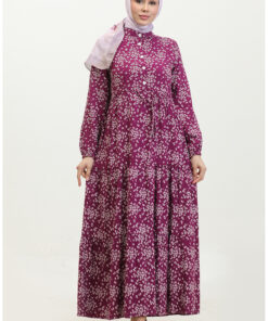 لباس ویسکوز گلدار با دکمه نیمه باز گلسوم ۰۳۵۸-۰۲ رنگ موف تیره کد 1743441671