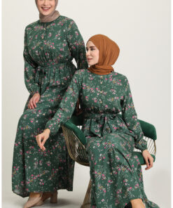 پیراهن ویسکوز طرح دار گلدار ۵۰۶۸-۰۲ سبز کد 1742362870