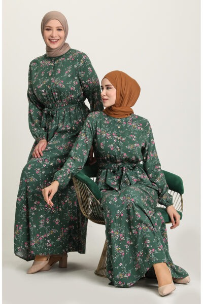 پیراهن ویسکوز طرح دار گلدار ۵۰۶۸-۰۲ سبز کد 1742362870