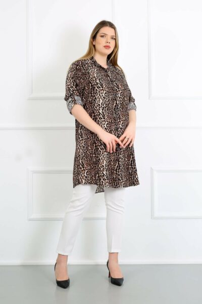 تُنیک بزرگ‌تن زنانه با پارچه لئوپار، پنبه و ویسکوز کد 1742334187