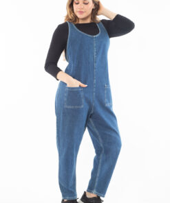 دامن جین زنانه بزرگ سایز آبی با یقه V و جیب - کد 65N37321 کد 1742155866