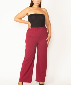 شلوار زنانه بزرگ سایز با رنگ شرابی، دارای خطی از جنس پارچه و کمر کشی، با پاچه‌های لوله‌ای (مدل 65n27809) کد 1742200273