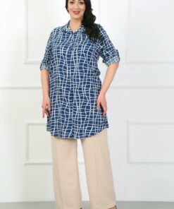 تونیک بزرگ‌قد زنانه با طرح خطوط ایندگو و پارچه نخی ویسکوز. کد 1742339470